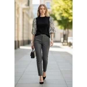 THML Lindon Balloon Sleeve Abstract Floral Ribbed Knit Top XL